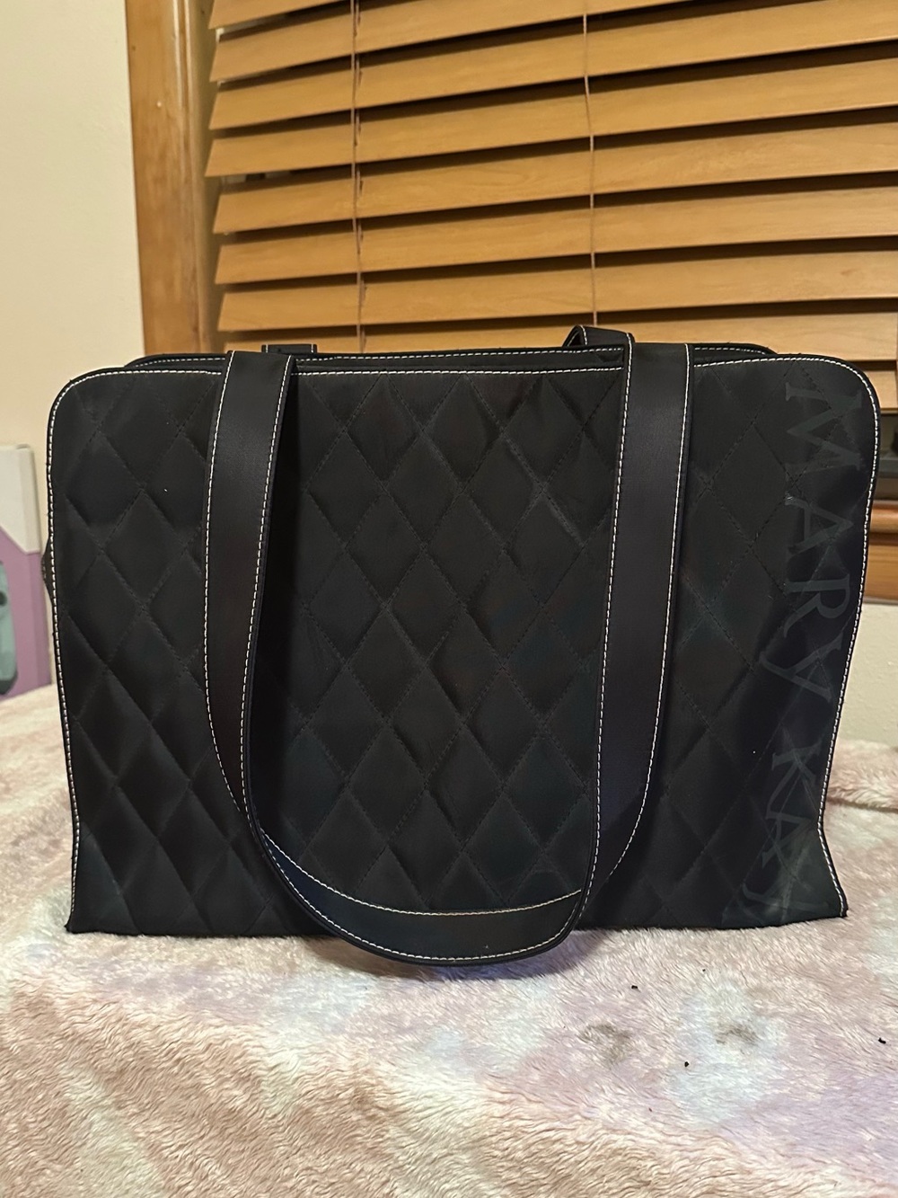 Mary Kay Black Quilted Tote with White Contrast Stitching